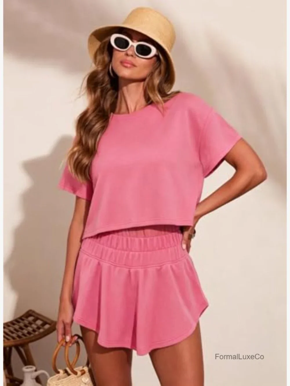 Women's 2 Piece Skort Set Crop Top & Shorts Lounge Match